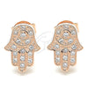 Sterling Silver Stud Earring, Hand of God Design, with White Cubic Zirconia, Polished, Rose Gold Finish, 02.336.0134.1