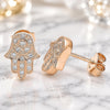 Sterling Silver Stud Earring, Judaica and Hand of God Design, with White Cubic Zirconia, Polished, Rose Gold Finish, 02.336.0134.1
