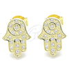 Sterling Silver Stud Earring, Judaica and Hand of God Design, with White Cubic Zirconia, Polished, Golden Finish, 02.336.0134.2