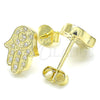 Sterling Silver Stud Earring, Judaica and Hand of God Design, with White Cubic Zirconia, Polished, Golden Finish, 02.336.0134.2