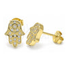 Sterling Silver Stud Earring, Judaica and Hand of God Design, with White Cubic Zirconia, Polished, Golden Finish, 02.336.0134.2