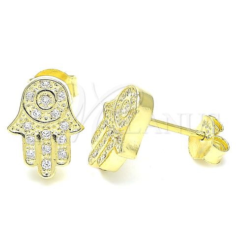 Sterling Silver Stud Earring, Hand of God Design, with White Cubic Zirconia, Polished, Golden Finish, 02.336.0134.2