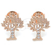 Sterling Silver Stud Earring, Tree Design, with White Micro Pave, Polished, Rose Gold Finish, 02.336.0051.1