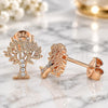Sterling Silver Stud Earring, Tree Design, with White Micro Pave, Polished, Rose Gold Finish, 02.336.0051.1