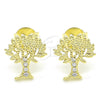 Sterling Silver Stud Earring, Tree Design, with White Micro Pave, Polished, Golden Finish, 02.336.0051.2