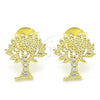 Sterling Silver Stud Earring, Tree Design, with White Micro Pave, Polished, Golden Finish, 02.336.0051.2