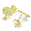 Sterling Silver Stud Earring, Tree Design, with White Micro Pave, Polished, Golden Finish, 02.336.0051.2