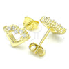Sterling Silver Stud Earring, Heart Design, with White Cubic Zirconia, Polished, Golden Finish, 02.336.0061.2