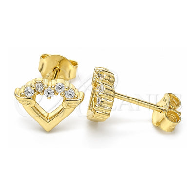 Sterling Silver Stud Earring, Heart Design, with White Cubic Zirconia, Polished, Golden Finish, 02.336.0061.2