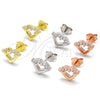 Sterling Silver Stud Earring, Heart Design, with White Cubic Zirconia, Polished, Golden Finish, 02.336.0061.2