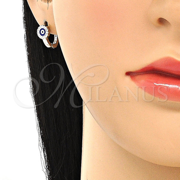 Sterling Silver Hoop Earrings — Huggie Hoop Evil Eye Design with White Micro — alternate product view — SKU 130431 | Plata 925 aretes de aro — Huggie Hoop Evil Eye diseño with blanco Micro — SKU 130431
