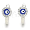 Sterling Silver Huggie Hoop, Evil Eye Design, with White Micro Pave, Blue Enamel Finish, Rhodium Finish, 02.336.0136.12