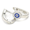 Sterling Silver Huggie Hoop, Evil Eye Design, with White Micro Pave, Blue Enamel Finish, Rhodium Finish, 02.336.0136.12