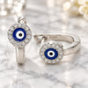 Sterling Silver Huggie Hoop, Evil Eye Design, with White Micro Pave, Blue Enamel Finish, Rhodium Finish, 02.336.0136.12