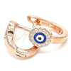 Sterling Silver Huggie Hoop, Evil Eye Design, with White Micro Pave, Blue Enamel Finish, Rose Gold Finish, 02.336.0136.1.12