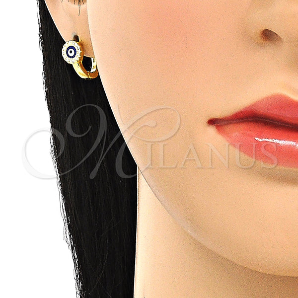 Sterling Silver Hoop Earrings — Huggie Hoop Evil Eye Design with White Cubic — alternate product view — SKU 130433 | Plata 925 aretes de aro — Huggie Hoop Evil Eye diseño with blanco Cubic — SKU 130433