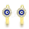 Sterling Silver Huggie Hoop, Evil Eye Design, with White Cubic Zirconia, Blue Enamel Finish, Golden Finish, 02.336.0136.2.12
