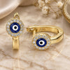 Sterling Silver Huggie Hoop, Evil Eye Design, with White Cubic Zirconia, Blue Enamel Finish, Golden Finish, 02.336.0136.2.12