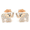 Sterling Silver Stud Earring, Elephant Design, with White Cubic Zirconia and Black Crystal, Polished, Rose Gold Finish, 02.336.0138.1