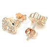 Sterling Silver Stud Earring, Elephant Design, with White Cubic Zirconia and Black Crystal, Polished, Rose Gold for wholesale, additional product view 4