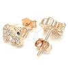Sterling Silver Stud Earring, Elephant Design, with White Cubic Zirconia and Black Crystal, Polished, Rose Gold Finish, 02.336.0138.1