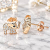Sterling Silver Stud Earring, Elephant Design, with White Cubic Zirconia and Black Crystal, Polished, Rose Gold Finish, 02.336.0138.1