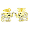 Sterling Silver Stud Earring, Elephant Design, with White Cubic Zirconia and Black Crystal, Polished, Golden Finish, 02.336.0138.2