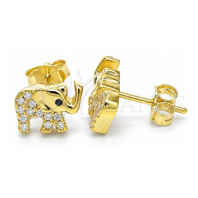 Sterling Silver Stud Earring, Elephant Design, with White Cubic Zirconia and Black Crystal, Polished, Golden Finish, 02.336.0138.2