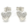 Sterling Silver Stud Earring, Heart Design, with White Micro Pave, Polished, Rhodium Finish, 02.336.0139