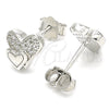 Sterling Silver Stud Earring, Heart Design, with White Micro Pave, Polished, Rhodium Finish, 02.336.0139