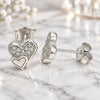 Sterling Silver Stud Earring, Heart Design, with White Micro Pave, Polished, Rhodium Finish, 02.336.0139