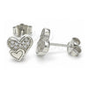 Sterling Silver Stud Earring, Heart Design, with White Micro Pave, Polished, Rhodium Finish, 02.336.0139