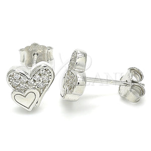 Sterling Silver Ring — Stud Earring Heart Design with White Micro Pave — main product view — SKU 130440 | Plata 925 anillo — Stud Earring corazón diseño with blanco Micro Pave — SKU 130440