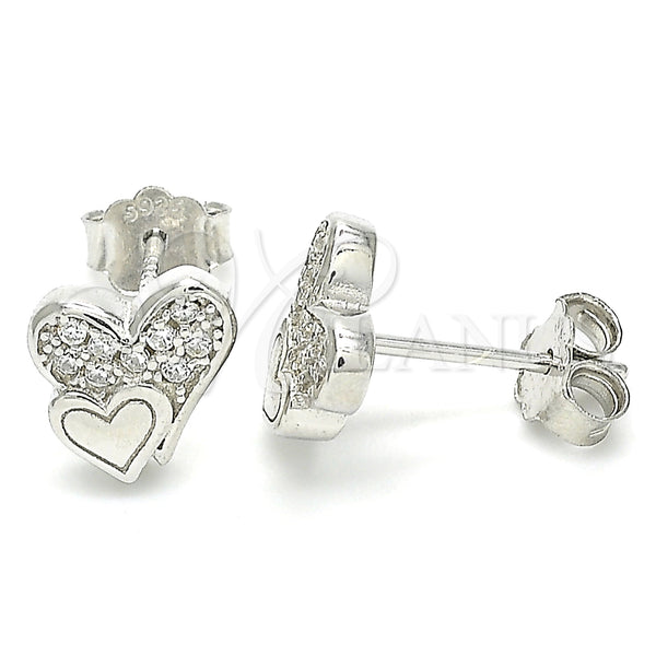 Sterling Silver Ring — Stud Earring Heart Design with White Micro Pave — main product view — SKU 130440 | Plata 925 anillo — Stud Earring corazón diseño with blanco Micro Pave — SKU 130440