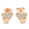 Sterling Silver Stud Earring, Heart Design, with White Micro Pave, Polished, Rose Gold Finish, 02.336.0139.1