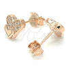 Sterling Silver Stud Earring, Heart Design, with White Micro Pave, Polished, Rose Gold Finish, 02.336.0139.1