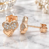 Sterling Silver Stud Earring, Heart Design, with White Micro Pave, Polished, Rose Gold Finish, 02.336.0139.1