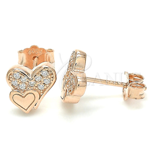 Sterling Silver Stud Earring, Heart Design, with White Micro Pave, Polished, Rose Gold Finish, 02.336.0139.1