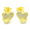 Sterling Silver Stud Earring, Heart Design, with White Micro Pave, Polished, Golden Finish, 02.336.0139.2