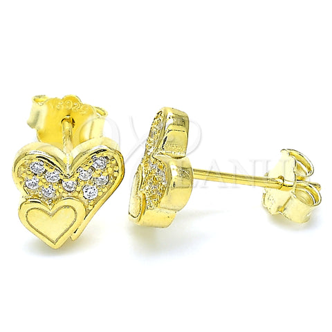 Sterling Silver Stud Earring, Heart Design, with White Micro Pave, Polished, Golden Finish, 02.336.0139.2