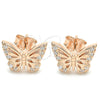 Sterling Silver Stud Earring, Butterfly Design, with White Micro Pave, Polished, Rose Gold Finish, 02.336.0141.1