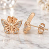 Sterling Silver Stud Earring, Butterfly Design, with White Micro Pave, Polished, Rose Gold Finish, 02.336.0141.1