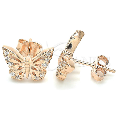 Sterling Silver Stud Earring, Butterfly Design, with White Micro Pave, Polished, Rose Gold Finish, 02.336.0141.1