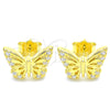 Sterling Silver Stud Earring, Butterfly Design, with White Micro Pave, Polished, Golden Finish, 02.336.0141.2