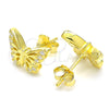 Sterling Silver Stud Earring, Butterfly Design, with White Micro Pave, Polished, Golden Finish, 02.336.0141.2