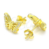 Sterling Silver Stud Earring, Butterfly Design, with White Micro Pave, Polished, Golden Finish, 02.336.0141.2
