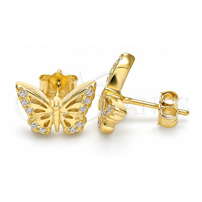 Sterling Silver Stud Earring, Butterfly Design, with White Micro Pave, Polished, Golden Finish, 02.336.0141.2