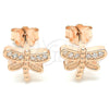 Sterling Silver Stud Earring, Dragon-Fly Design, with White Micro Pave, Polished, Rose Gold Finish, 02.336.0142.1