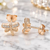 Sterling Silver Stud Earring, Dragon-Fly Design, with White Micro Pave, Polished, Rose Gold Finish, 02.336.0142.1