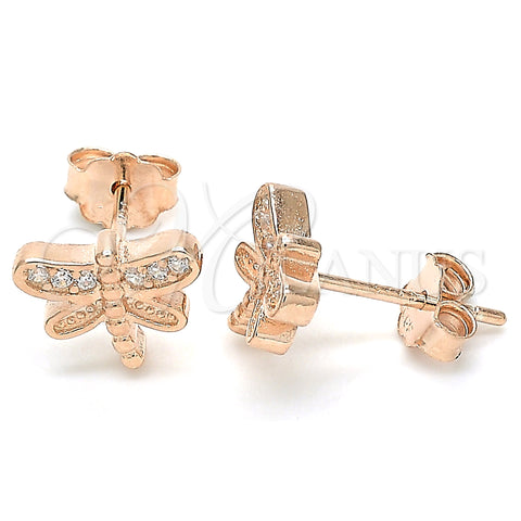 Sterling Silver Stud Earring, Dragon-Fly Design, with White Micro Pave, Polished, Rose Gold Finish, 02.336.0142.1